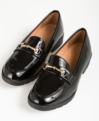 KRISP Patent Penny Loafers with Buckle (11018)