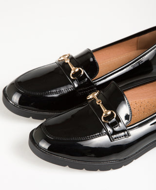 KRISP Patent Penny Loafers with Buckle (11018)