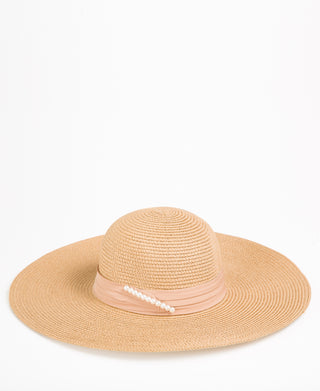KRISP Pearl Rim Straw Floppy Sun Hat