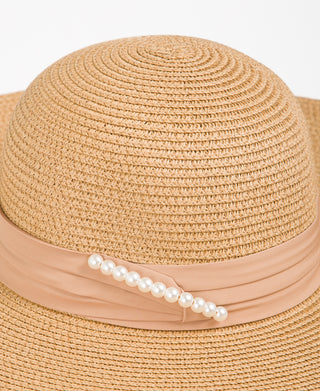 KRISP Pearl Rim Straw Floppy Sun Hat