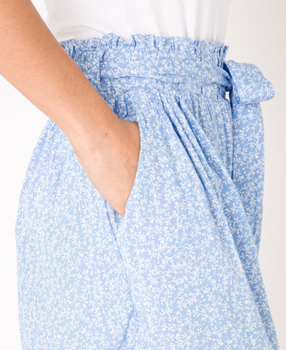 KRISP Tie Belted Waist White Leaf Print Shorts (11090)