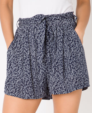 KRISP Tie Belted Waist White Leaf Print Shorts (11090)