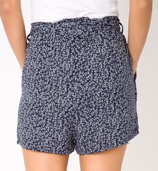 KRISP Tie Belted Waist White Leaf Print Shorts (11090)