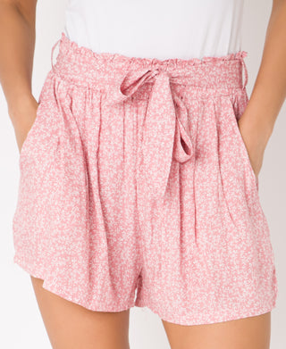 KRISP Tie Belted Waist White Leaf Print Shorts (11090)