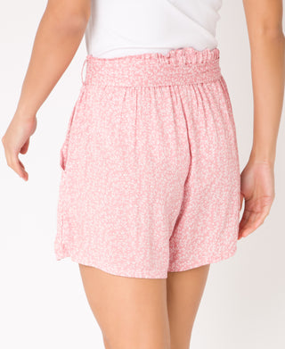 KRISP Tie Belted Waist White Leaf Print Shorts (11090)