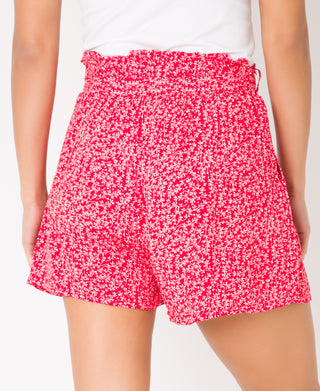 KRISP Tie Belted Waist White Leaf Print Shorts (11090)