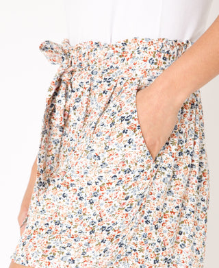 KRISP Tie Belted Waist Multicolour Flower Print Shorts (11091)