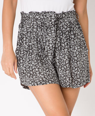 KRISP Tie Belted Waist White Flower Print Shorts (11092)