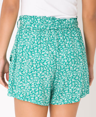 KRISP Tie Belted Waist White Flower Print Shorts (11092)