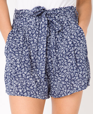 KRISP Tie Belted Waist White Flower Print Shorts (11092)