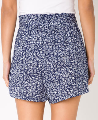 KRISP Tie Belted Waist White Flower Print Shorts (11092)