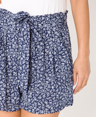 KRISP Tie Belted Waist White Flower Print Shorts (11092)
