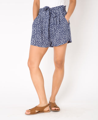 KRISP Tie Belted Waist White Flower Print Shorts (11092)