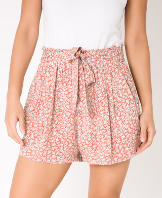 KRISP Tie Belted Waist White Flower Print Shorts (11092)