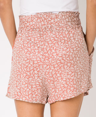 KRISP Tie Belted Waist White Flower Print Shorts (11092)