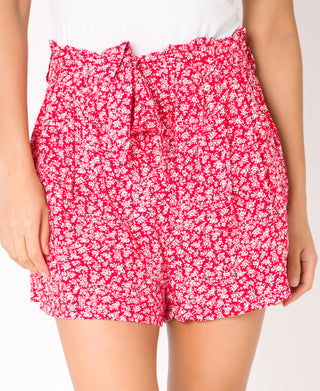KRISP Tie Belted Waist White Flower Print Shorts (11092)