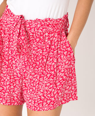 KRISP Tie Belted Waist White Flower Print Shorts (11092)
