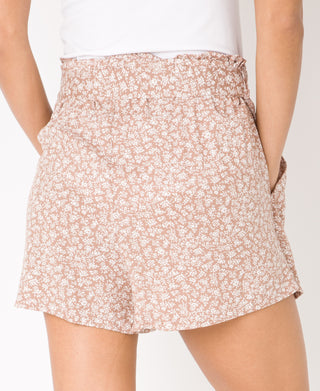 KRISP Tie Belted Waist White Flower Print Shorts (11092)