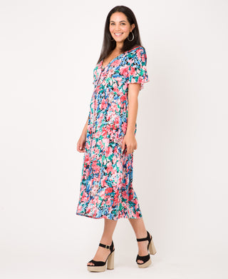 KRISP Cap Sleeve Floral Midi Dress (11093)