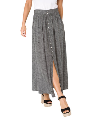 KRISP Button Front Small Spot Print Midi Skirt (11095)