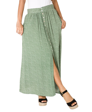 KRISP Button Front Small Spot Print Midi Skirt (11095)