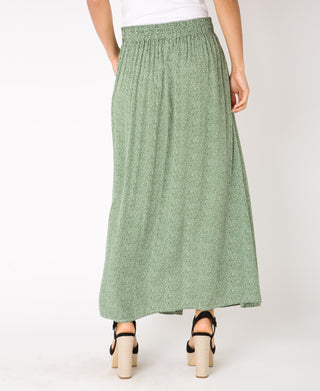 KRISP Button Front Small Spot Print Midi Skirt (11095)