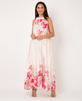 KRISP Floral Print Pleated Satin Halterneck Maxi Dress (11110)