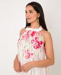 KRISP Floral Print Pleated Satin Halterneck Maxi Dress (11110)