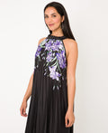 KRISP Floral Print Pleated Satin Halterneck Maxi Dress (11110)