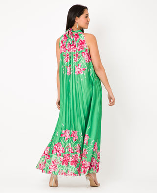 KRISP Floral Print Pleated Satin Halterneck Maxi Dress (11110)