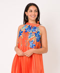 KRISP Floral Print Pleated Satin Halterneck Maxi Dress (11110)