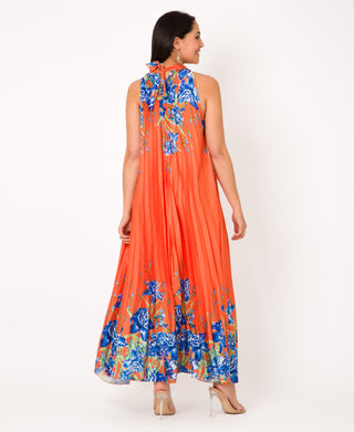 KRISP Floral Print Pleated Satin Halterneck Maxi Dress (11110)