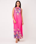 KRISP Floral Print Pleated Satin Halterneck Maxi Dress (11110)