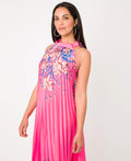 KRISP Floral Print Pleated Satin Halterneck Maxi Dress (11110)