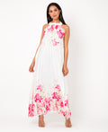 KRISP Floral Print Pleated Satin Halterneck Maxi Dress (11110)
