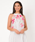 KRISP Floral Print Pleated Satin Halterneck Maxi Dress (11110)
