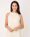 KRISP Plain Pleated Satin Halterneck Maxi Dress (11111)