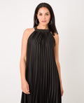 KRISP Plain Pleated Satin Halterneck Maxi Dress (11111)