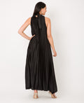 KRISP Plain Pleated Satin Halterneck Maxi Dress (11111)