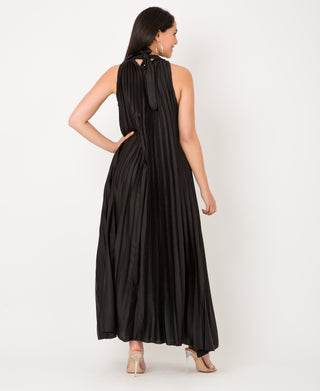 KRISP Plain Pleated Satin Halterneck Maxi Dress (11111)