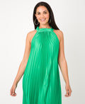 KRISP Plain Pleated Satin Halterneck Maxi Dress (11111)