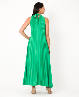 KRISP Plain Pleated Satin Halterneck Maxi Dress (11111)
