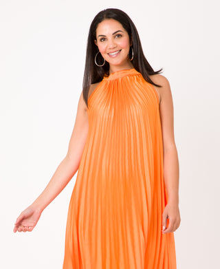 KRISP Plain Pleated Satin Halterneck Maxi Dress (11111)