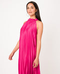KRISP Plain Pleated Satin Halterneck Maxi Dress (11111)