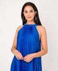 KRISP Plain Pleated Satin Halterneck Maxi Dress (11111)