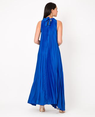 KRISP Plain Pleated Satin Halterneck Maxi Dress (11111)