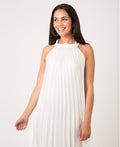 KRISP Plain Pleated Satin Halterneck Maxi Dress (11111)