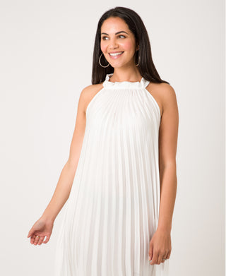 KRISP Plain Pleated Satin Halterneck Maxi Dress (11111)