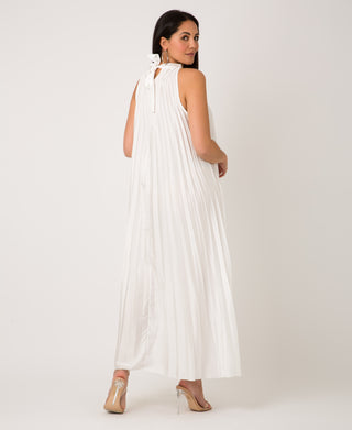 KRISP Plain Pleated Satin Halterneck Maxi Dress (11111)