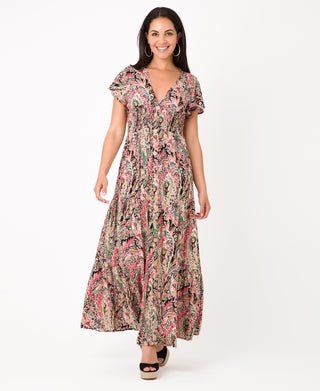 KRISP Floral Multi Print Shirred Waist Tiered Maxi Dress (11119)